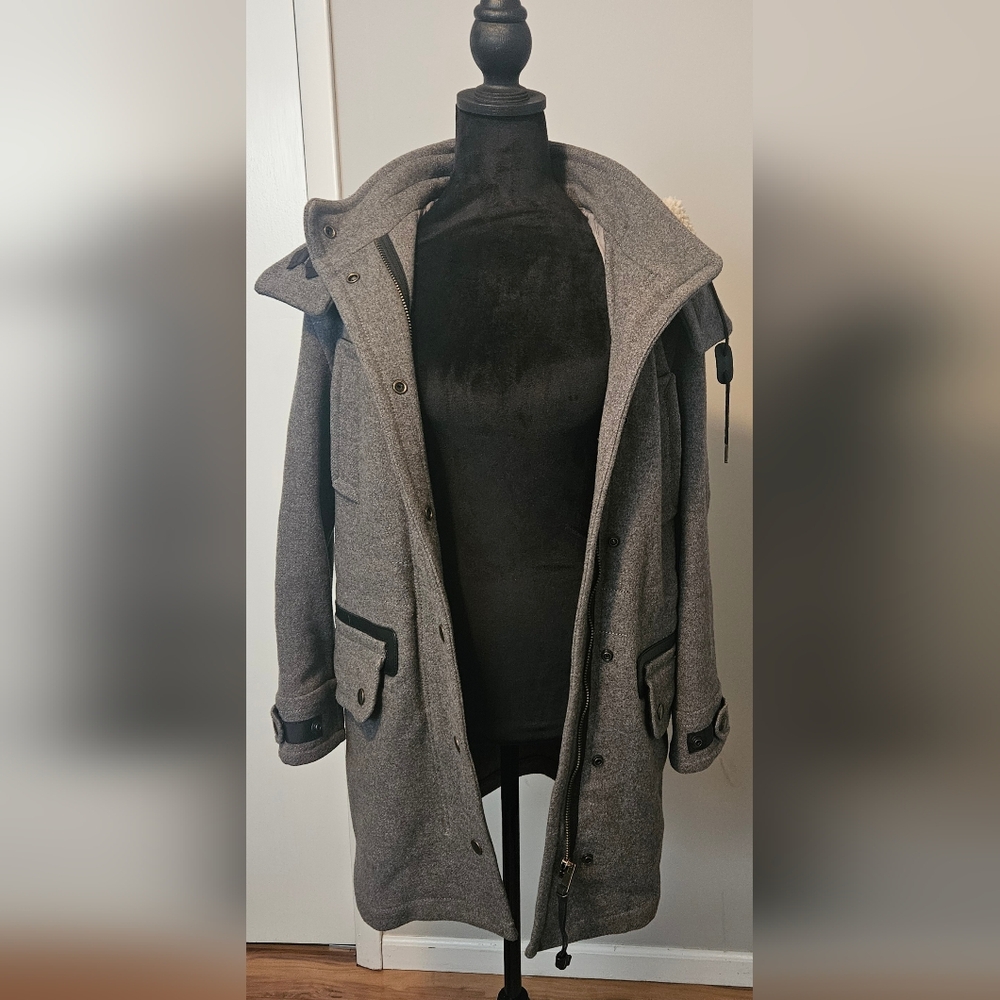Coach Wool Parka Coat w/ Leather Trim Size XS (FITS LIKE A MEDIUM PtP 22") - Picture 2 of 9